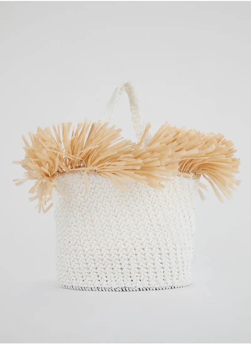 0711 Tbilisi White Malibu Hand Woven Beach Bag