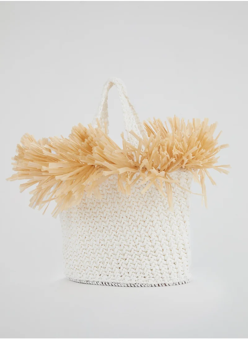 0711 Tbilisi White Malibu Hand Woven Beach Bag