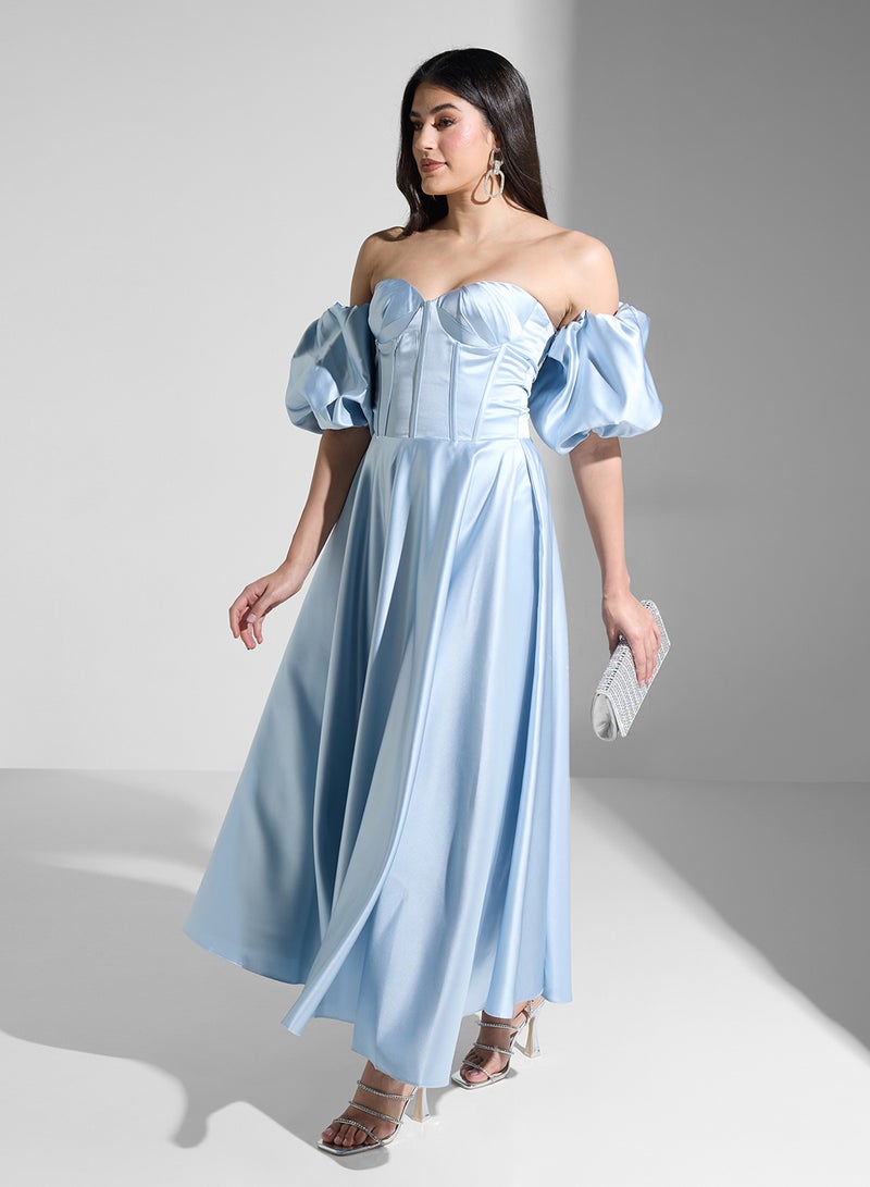 Akadia Fashion Satin Off-Shoulder Dress - Image 1