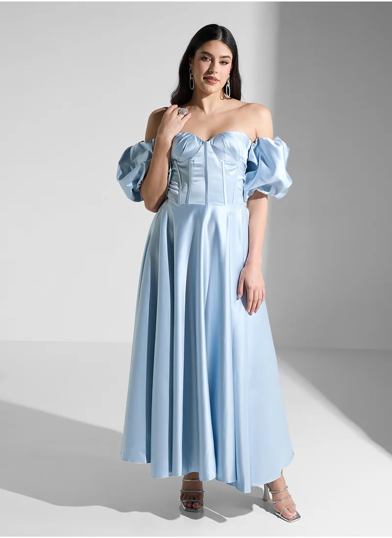 Akadia Fashion Satin Off-Shoulder Dress