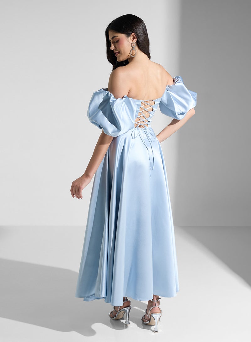 Akadia Fashion Satin Off-Shoulder Dress - Image 2