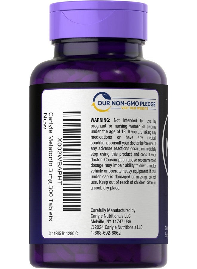 CARLYLE Carlyle Melatonin 3mg | 300 Tablets | Low Dose | Drug Free | Vegetarian, Non-GMO, Gluten Free  - Image 3