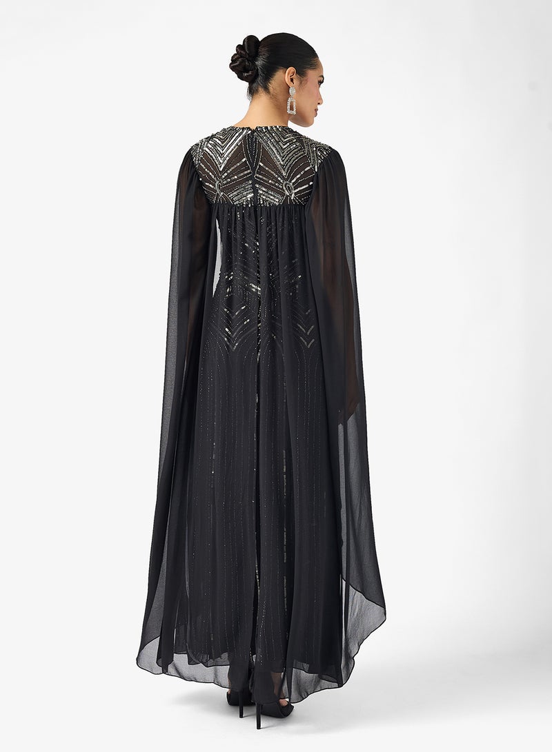 Amelia Rose Cape Sleeve Sequin Tiered Maxi Dress - Image 2