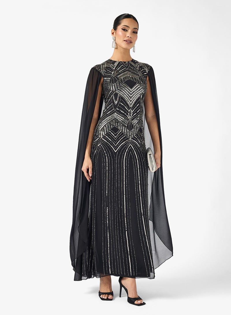 Amelia Rose Cape Sleeve Sequin Tiered Maxi Dress - Image 4