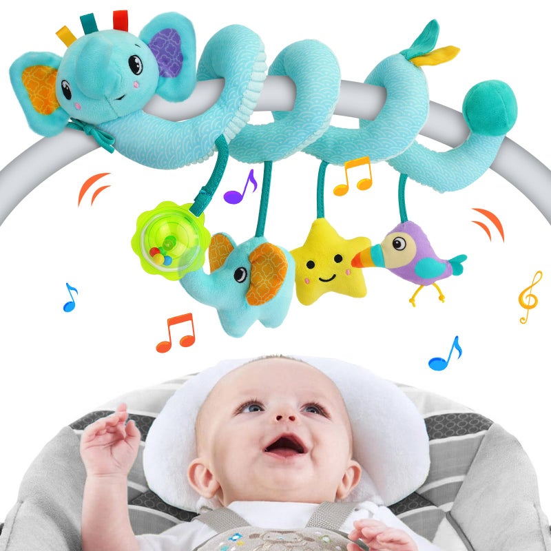 FPVERA Spiral Car Seat Activity Toy Stroller Arch Baby Crib Hanging Toy with Rattle Squeaky Ringing Bell for Bassinet Stroller Crib for Infant Newborn Boy Girl Ages 012 Months - Image 2