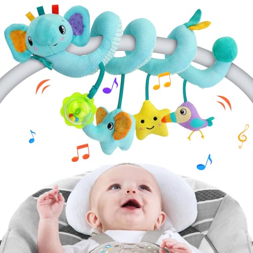 FPVERA Spiral Car Seat Activity Toy Stroller Arch Baby Crib Hanging Toy with Rattle Squeaky Ringing Bell for Bassinet Stroller Crib for Infant Newborn Boy Girl Ages 012 Months - Image 1