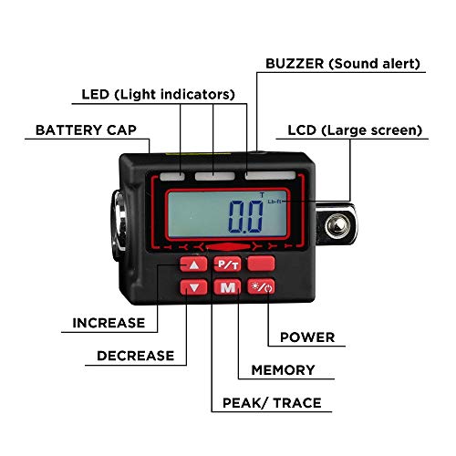 KAIFNT K553 Digital Torque Adapter, 1/2-Inch 12 to 250 ft·lbs, Buzzer/LED Flash Notification, Dual Direction - Image 2