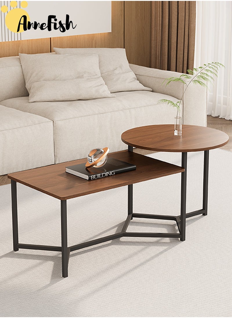AnneFish Integrated 2 Piece Coffee Table Set Simple Nesting Table Home Sofa Centre Table For Living Room Square And Round  - Image 1
