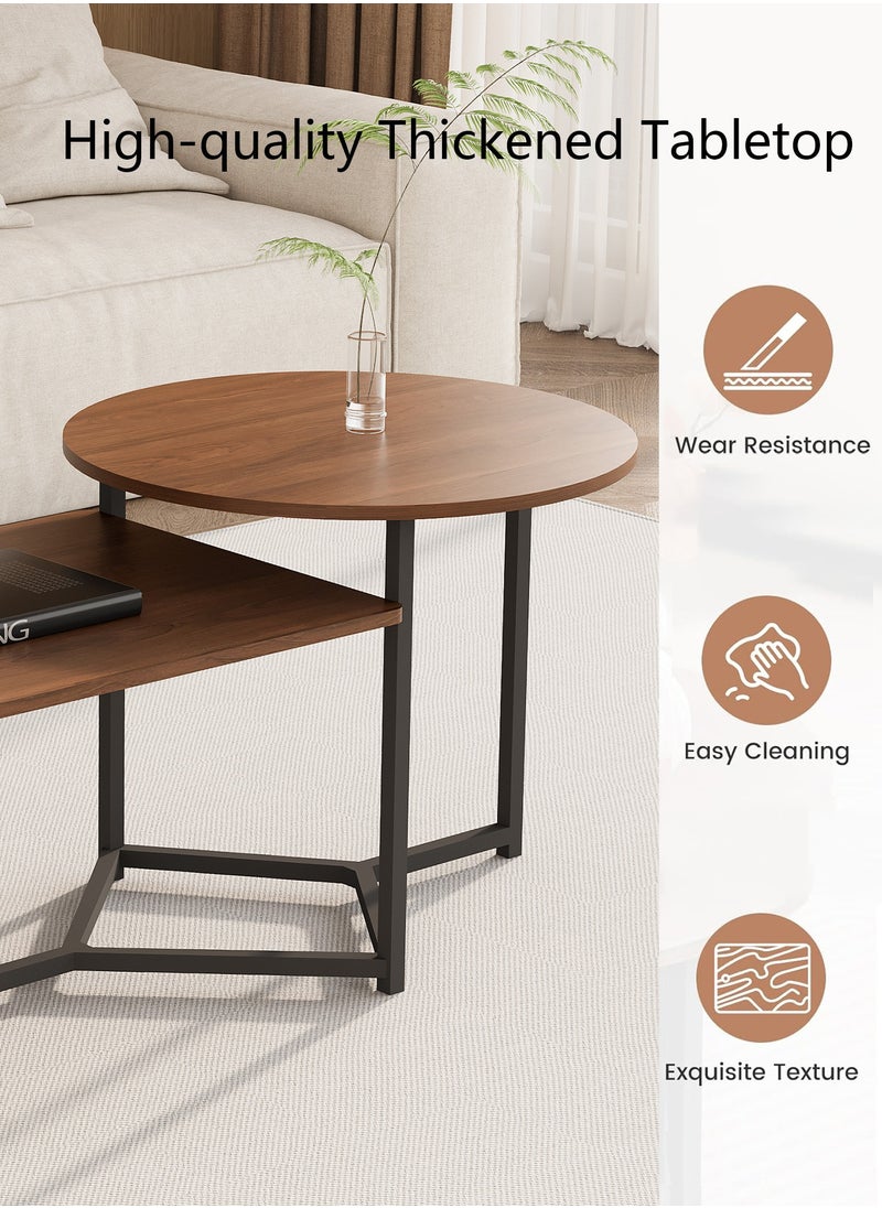 AnneFish Integrated 2 Piece Coffee Table Set Simple Nesting Table Home Sofa Centre Table For Living Room Square And Round  - Image 3