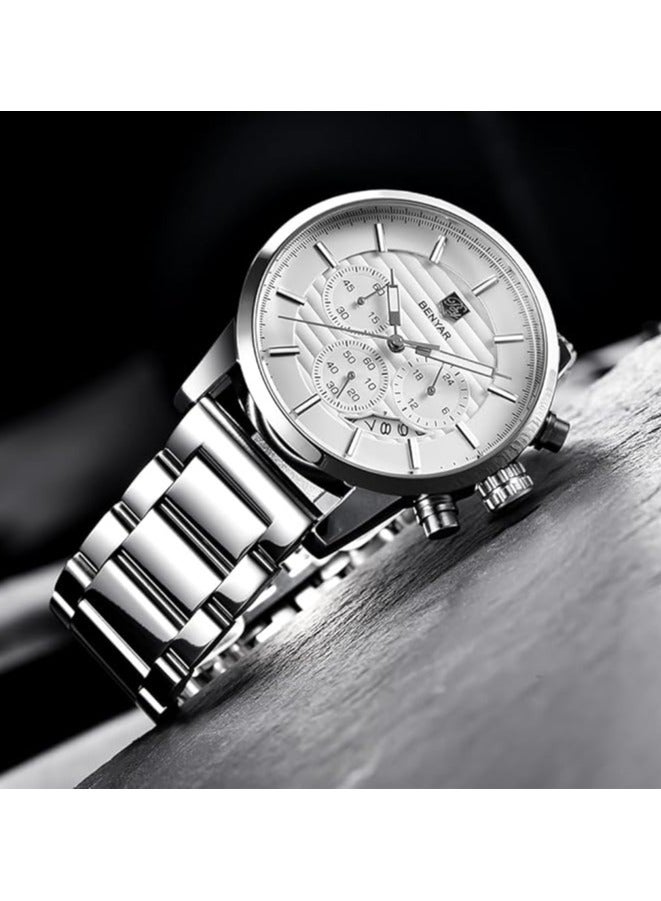 BENYAR Mens watch Multifunction chronograph date quartz watch Stainless steel strap Analog watch Men's casual business gift - Image 5