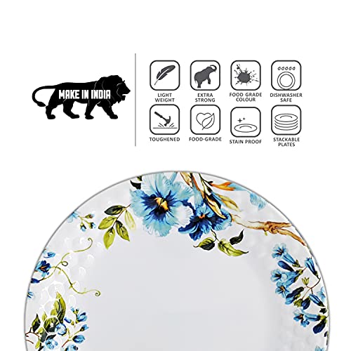 KONVIO Kitchen Melamine Dinner Plates Set of 12, White Floral Design with Pink Floral Design Unbreakable Plates (11 inches) - 12 Pieces - Image 4