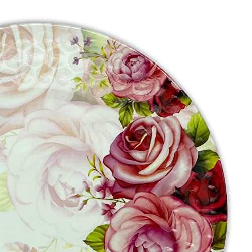 KONVIO Kitchen Melamine Dinner Plates Set of 12, White Floral Design with Pink Floral Design Unbreakable Plates (11 inches) - 12 Pieces - Image 5