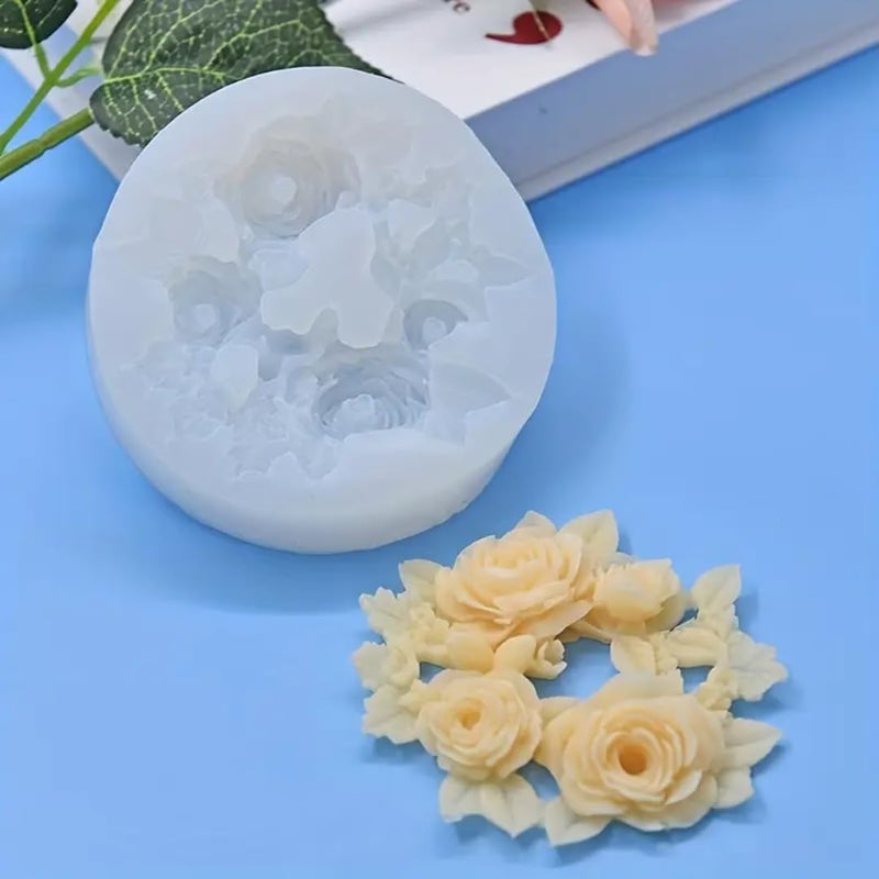 Skytail Valentines Day Rose Garland Silicone Mold Valentines Day 3D Roses Candle Mold Couple Gifts Wax Resin Casting Clay Chocolate Candy Mold for DIY Cupcake Cookie Cake Pop Jelly Soap Mold - Image 1