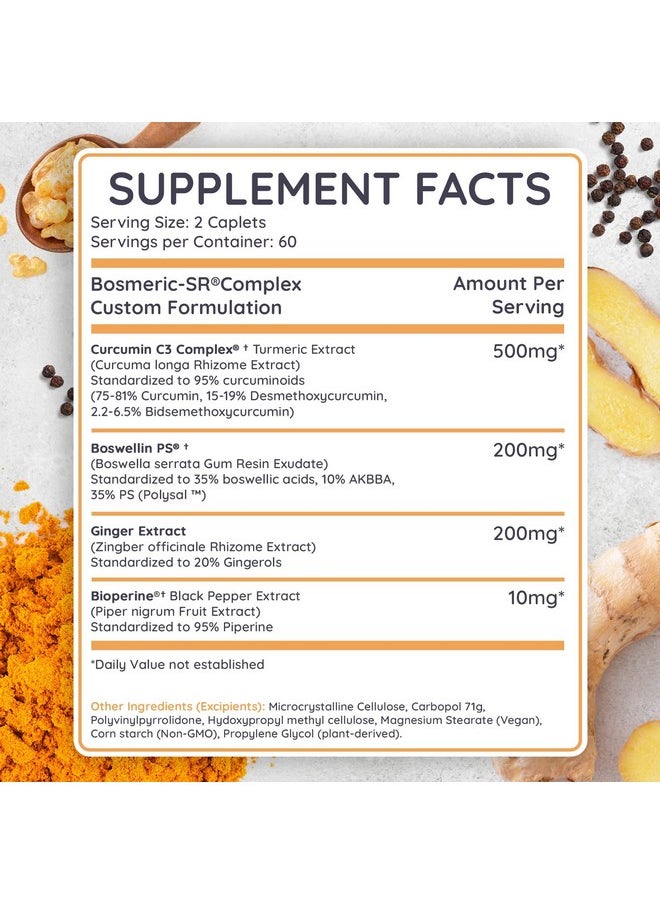 Joint Support Supplement, Potent Blend Of Turmeric Curcumin With Black Pepper, Boswellia Extract & Ginger, Fast-Acting Joint Supplement, 8-Hour Sustained Release, 120 Caplets - Sanjevani