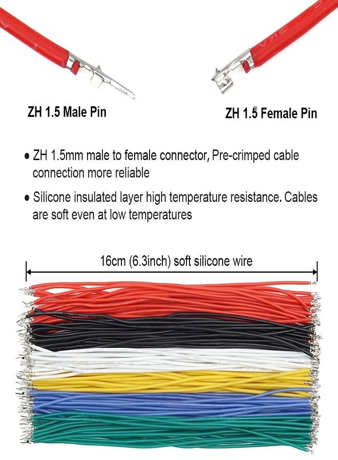 elechawk ZH 1.5MM Male Female Connectors and 28AWG Pre-Crimped Silicone Cables kit, ZH1.5 Connector Socket 2/3/4/5/6 Pin Housing JST Adapter Cable Connector with Length of 160mm (6.3inch) Wire Cable - Image 5
