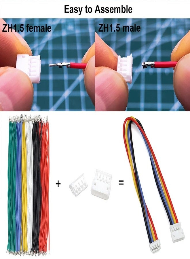 elechawk ZH 1.5MM Male Female Connectors and 28AWG Pre-Crimped Silicone Cables kit, ZH1.5 Connector Socket 2/3/4/5/6 Pin Housing JST Adapter Cable Connector with Length of 160mm (6.3inch) Wire Cable - Image 3