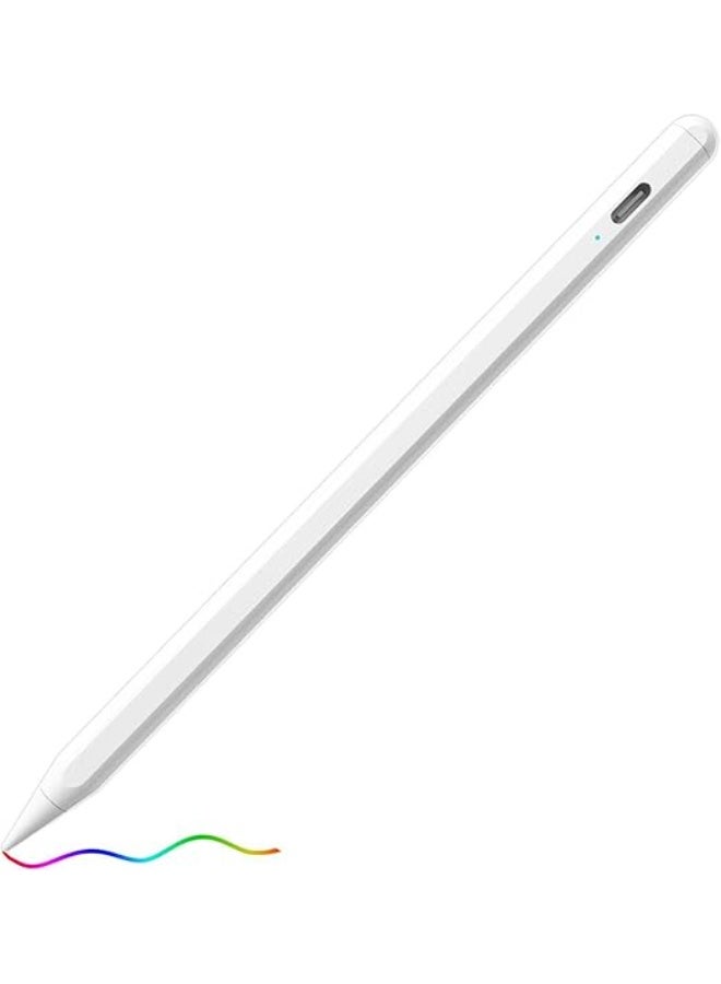 Stylus Pen for iPad with Palm Rejection – Type-C Fast Charging, 3 Replaceable Tips, Compatible with iPad Pro, Air & Mini – White - Image 1