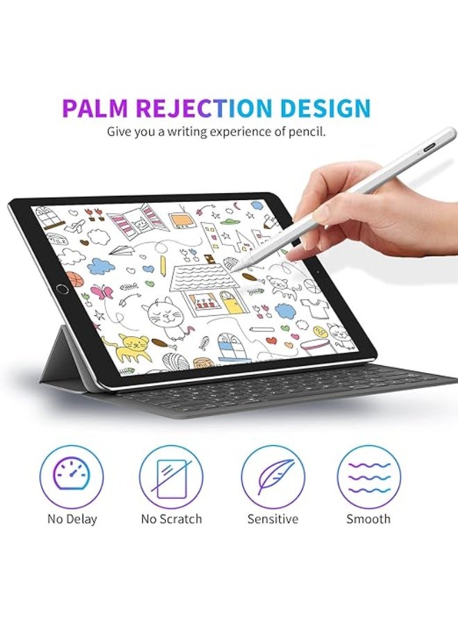 Stylus Pen for iPad with Palm Rejection – Type-C Fast Charging, 3 Replaceable Tips, Compatible with iPad Pro, Air & Mini – White - Image 5
