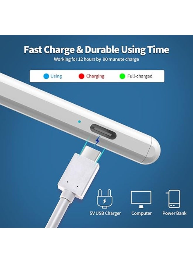Stylus Pen for iPad with Palm Rejection – Type-C Fast Charging, 3 Replaceable Tips, Compatible with iPad Pro, Air & Mini – White - Image 2