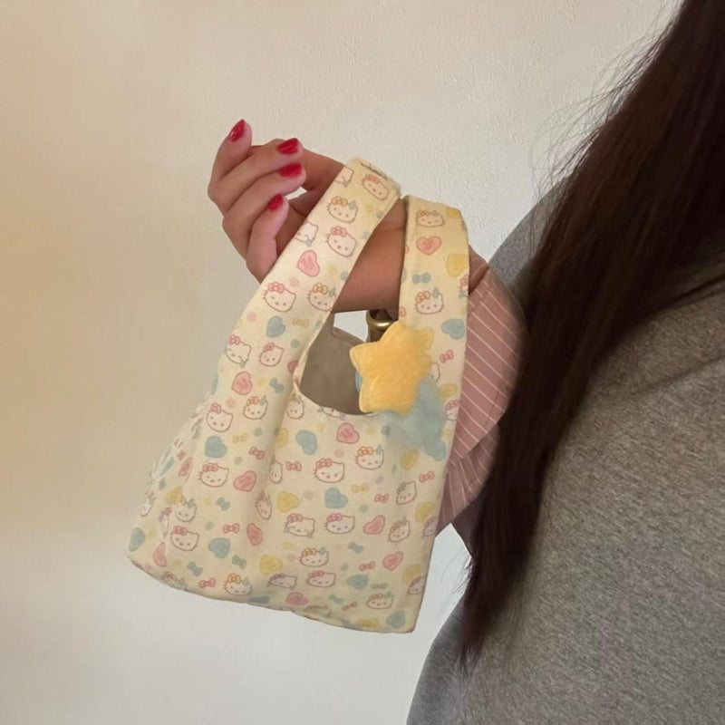 Cute Hello Kitty Print Canvas Wristlet Tote Bag for Women, Large Capacity - Image 3