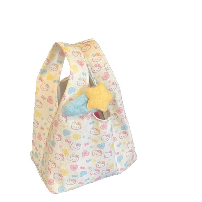 Cute Hello Kitty Print Canvas Wristlet Tote Bag for Women, Large Capacity - Image 1