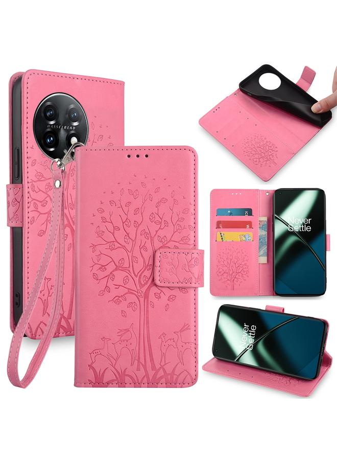 S-TOP Case For OnePlus 11 Tree & Deer Embossed Leather Phone Case - Image 1