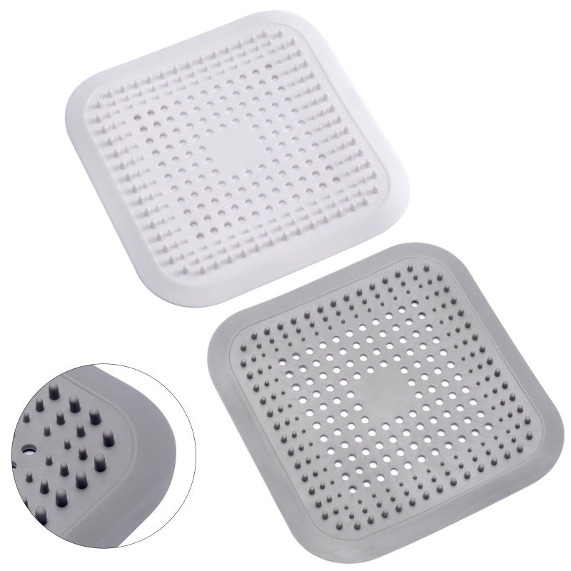 Alyvisun 2Pcs Silicone Hair Catcher for Shower Drain with Sucker Sink Strainer Drain Protector Shower Drain Covers Plug Trap Filter for Bathroom and Kitchen White  Grey