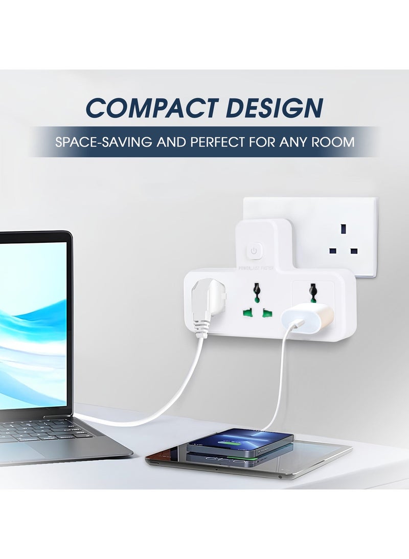 DANEEN 3-in-1 Multi-plug power extension socket with 3 Outlets, Surge Protector, LED indicator light, Universal adapter & charging station for multiple devices (White) (Model: SC2313) - Image 4