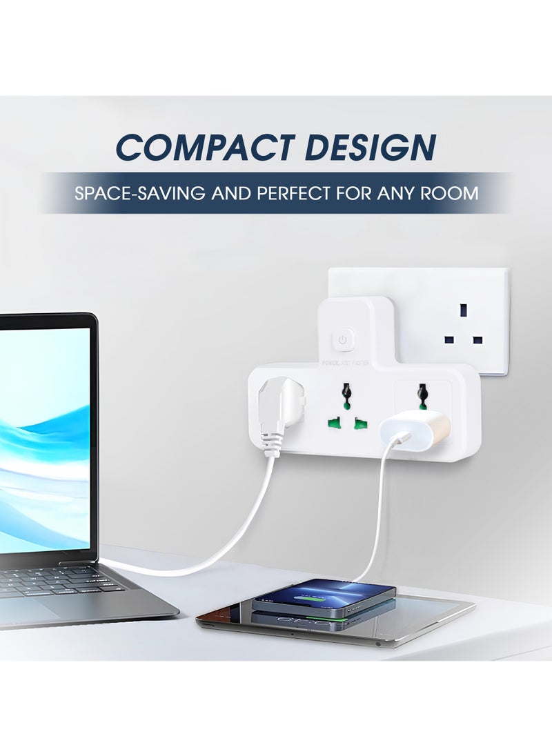 DANEEN 3-in-1 Multi-plug power extension socket with 3 Outlets, Surge Protector, LED Night light, Universal adapter & charging station for multiple devices (White) (Model: SC2311)  - Image 4