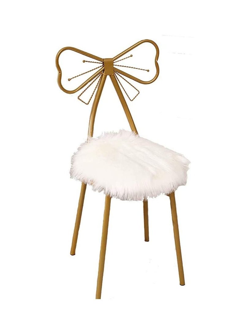 FFD Golden Metal Makeup Chair Backrest Dining Chair Creative Girl Bedroom Butterfly Bow Tie Table Stool With Soft White Wool Minimalist Style Exquisite Style Leisure Stool - Image 1