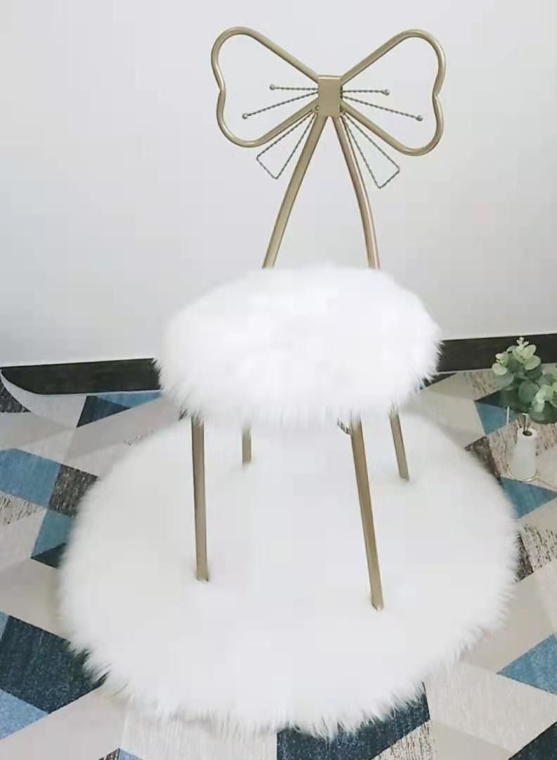 FFD Golden Metal Makeup Chair Backrest Dining Chair Creative Girl Bedroom Butterfly Bow Tie Table Stool With Soft White Wool Minimalist Style Exquisite Style Leisure Stool - Image 3
