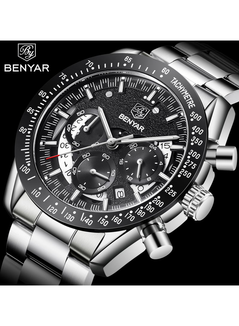 BENYAR Watches for Men Watch Quartz Luxury Stainless Steel Water Resistant Chronograph Watch 5120 - Image 2