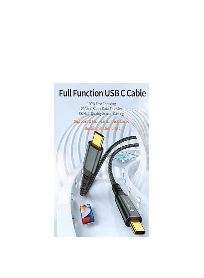 PD Fast Charging Cable - Data Cord - USB C to Type C - USB 3.2 - Gen3 - Thunderbolt 3 - E-Marker Chip - 20Gbps - 8K@60Hz - 20V/5A - 100W -0.5M - Black - Image 2
