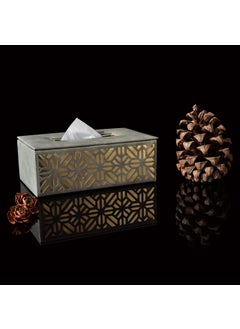 Admire Home Admire Home Car Tissue Box Embroidered Faux Leather Tissue BoxRectangular Napkin HolderTissue Paper Case DispenserFacial Tissue Holder for HomeOffice Grey Gold  - Image 1