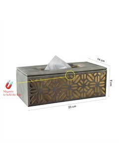 Admire Home Admire Home Car Tissue Box Embroidered Faux Leather Tissue BoxRectangular Napkin HolderTissue Paper Case DispenserFacial Tissue Holder for HomeOffice Grey Gold  - Image 3