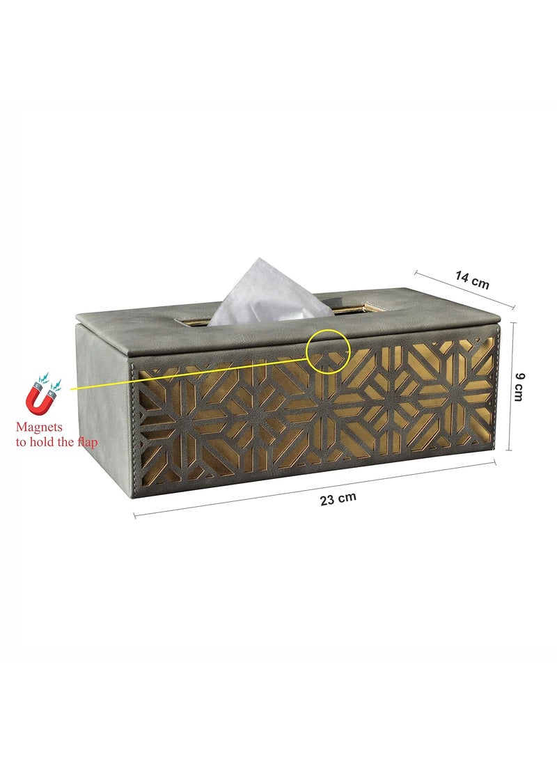 Admire Home - Admire Home Car Tissue Box Embroidered Faux Leather Tissue BoxRectangular Napkin HolderTissue Paper Case DispenserFacial Tissue Holder for HomeOffice Grey Gold - Image 1