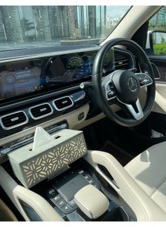 Admire Home Admire Home Car Tissue Box Embroidered Faux Leather Tissue BoxRectangular Napkin HolderTissue Paper Case DispenserFacial Tissue Holder for HomeOffice Grey Gold  - Image 4