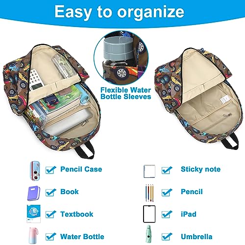 LEDAOU Kids School Backpack with Lunch Box for Boy Kindergarten BookBag School Bag Preschool Kindergarten Toddler Backpack (Brown) - Image 4