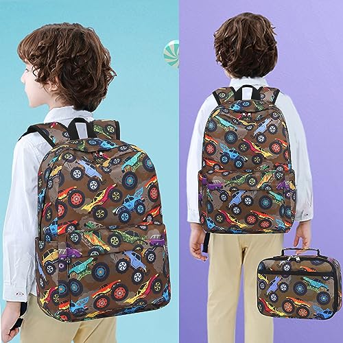 LEDAOU Kids School Backpack with Lunch Box for Boy Kindergarten BookBag School Bag Preschool Kindergarten Toddler Backpack (Brown) - Image 2
