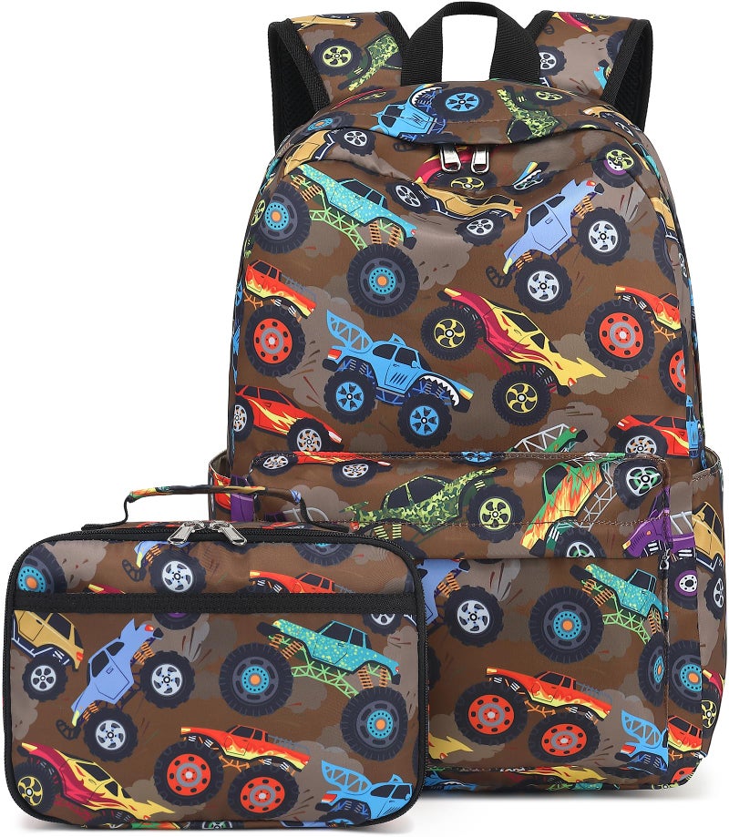 LEDAOU Kids School Backpack with Lunch Box for Boy Kindergarten BookBag School Bag Preschool Kindergarten Toddler Backpack (Brown) - Image 1