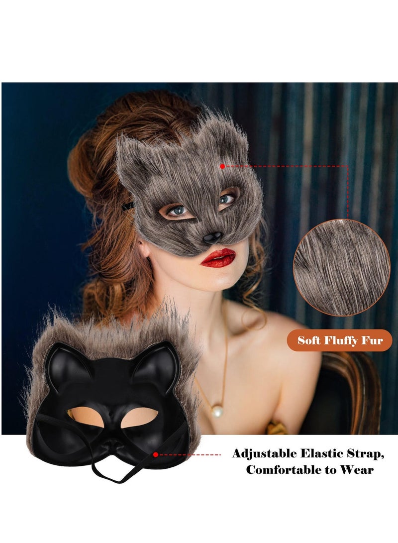 SYOSI Therian Mask and Tail Set for Girls Cat Mask Tail Cosplay Fox Mask Wolf Tail, Brown - Image 3