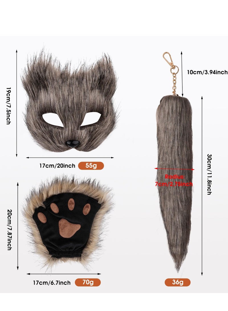 SYOSI Therian Mask and Tail Set for Girls Cat Mask Tail Cosplay Fox Mask Wolf Tail, Brown - Image 5