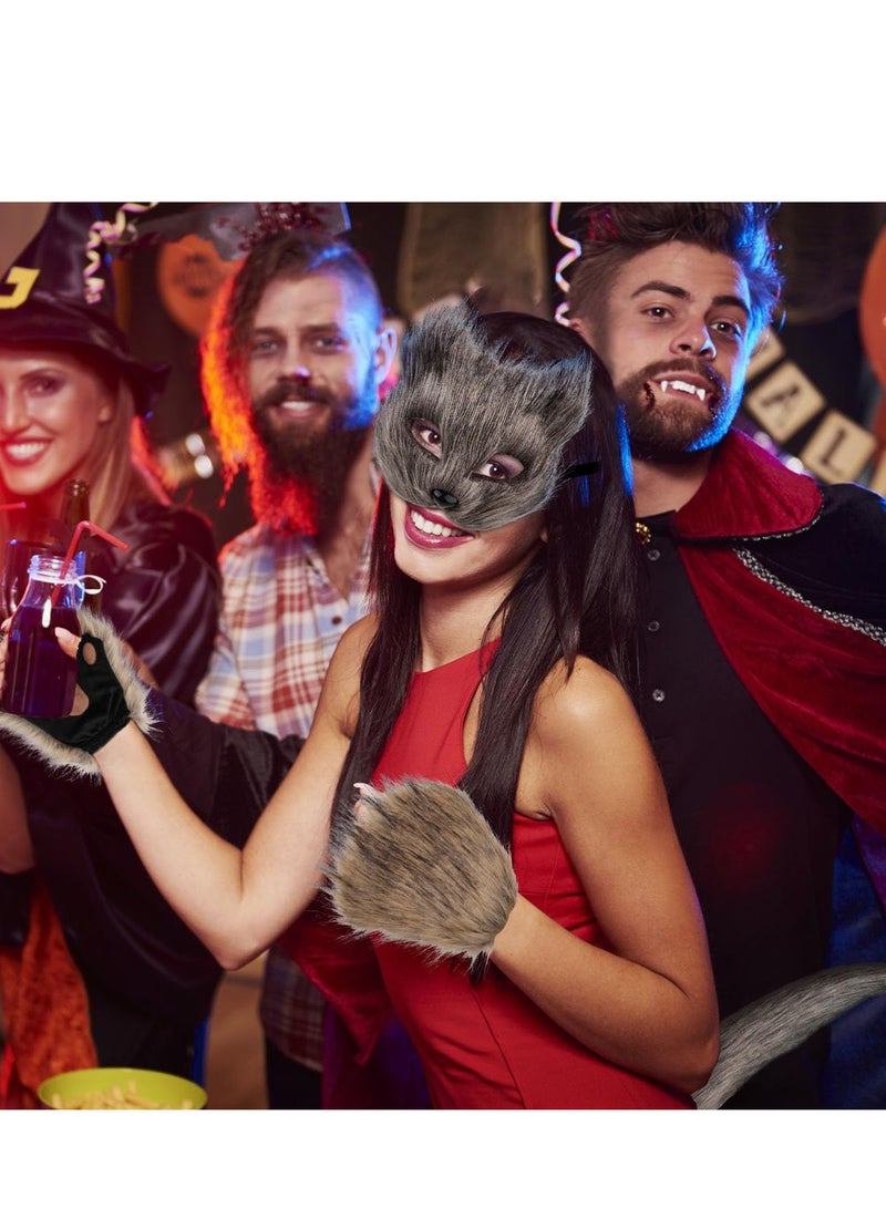 SYOSI Therian Mask and Tail Set for Girls Cat Mask Tail Cosplay Fox Mask Wolf Tail, Brown - Image 2