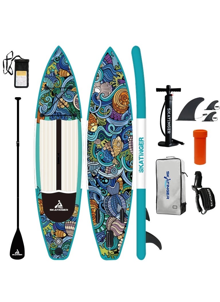 Skatinger Skatinger 11.6'-32"-6" Single Layer SUP Soft Standup Board Power Fin Paddle Board with Pump and Fins for Yoga, Fishing, Drifting, and Floating - Undine  - Image 1