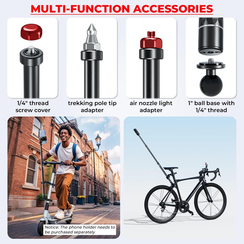 VAZESWIN Aluminum Alloy Motorcycle Camera Mount Kit for GoPro Insta360 DJI, 360Â° Rotating Heavy-Duty Bike Handlebar Anti-Theft Clamp Mount with Extendable Selfie Stick for Motorcycle Bike ATV UTV - Image 5