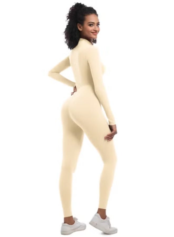 RedMapleTEK European And American Half-Zip Tight Solid Color High Elastic Long Yoga Suit Fitness Running Sports Jumpsuit - Image 5