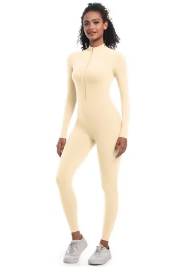 RedMapleTEK European And American Half-Zip Tight Solid Color High Elastic Long Yoga Suit Fitness Running Sports Jumpsuit - Image 3