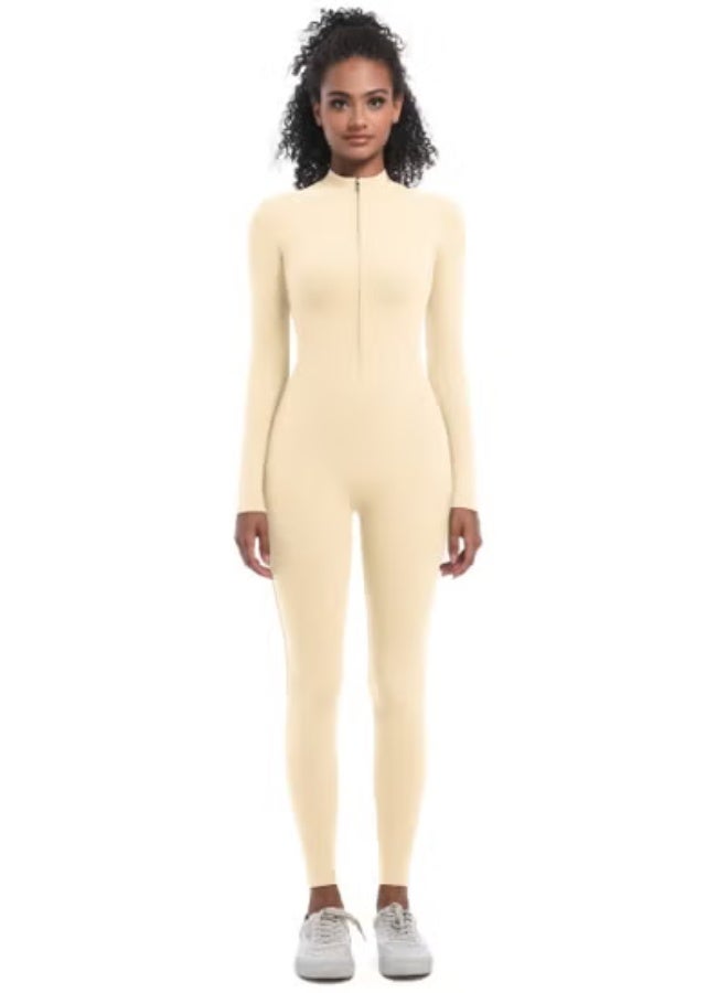 RedMapleTEK European And American Half-Zip Tight Solid Color High Elastic Long Yoga Suit Fitness Running Sports Jumpsuit - Image 1