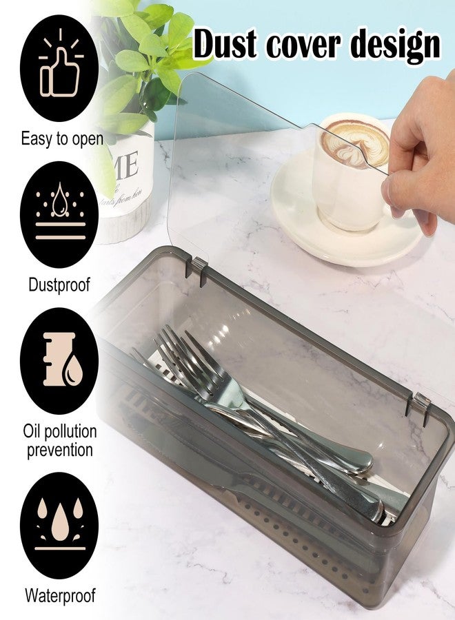 Rainmae 3Pcs Flatware Tray with Lid and Drainer, Large Plastic Silverware Utensil Kitchen Drawer Organizer Clear Cutlery Storage Container with Cover Dinnerware Holder Box for Home and Travel - Image 4