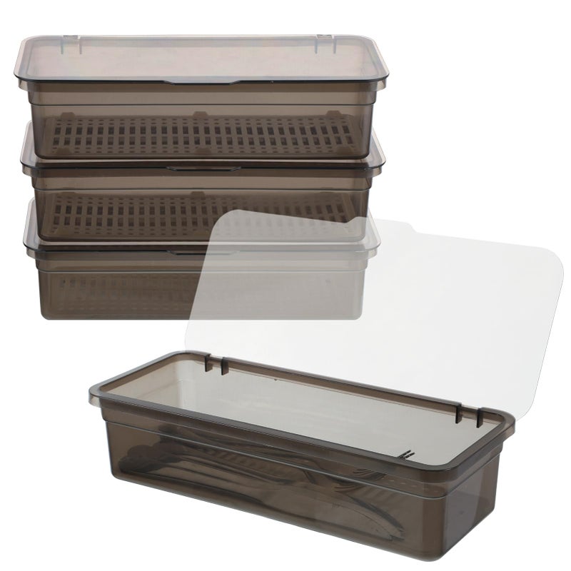Rainmae 3Pcs Flatware Tray with Lid and Drainer, Large Plastic Silverware Utensil Kitchen Drawer Organizer Clear Cutlery Storage Container with Cover Dinnerware Holder Box for Home and Travel - Image 1